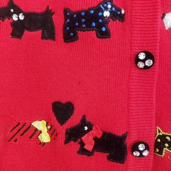 Berek Dog Cardigan Red Knit Cotton Blend V Neck Sweater Womens Size Large - Picture 4 of 15